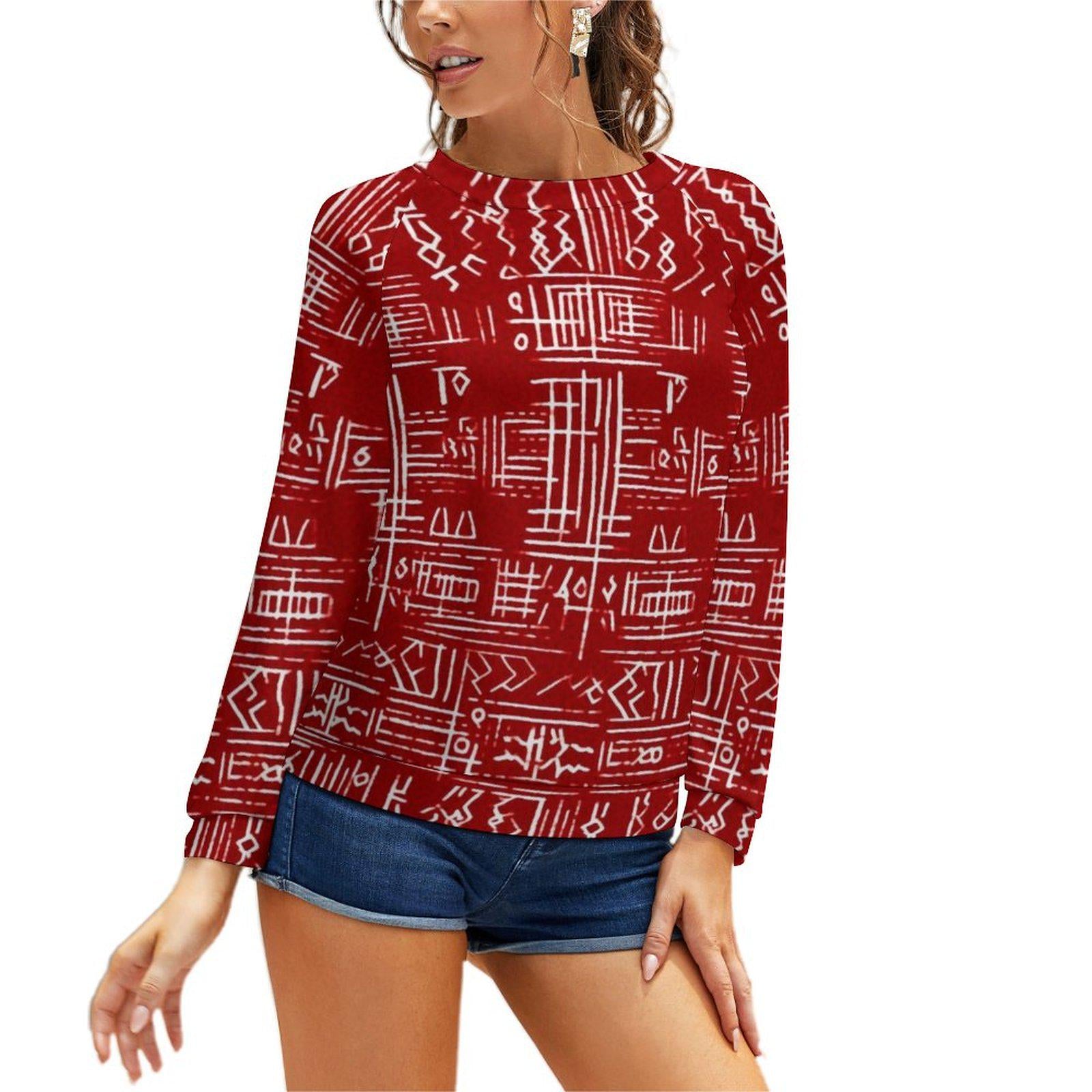 Red streak - Womens - Sweatshirt Raglan Style- African - Mud cloth pattern - Sweatshirts - KumbatiaKulture