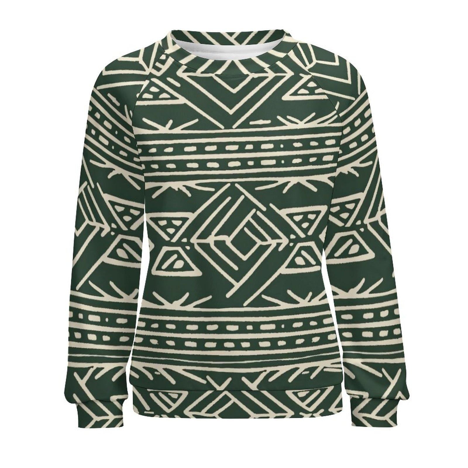 Fields of green -Womens- Sweatshirt Raglan Style- African- Mud cloth - Sweatshirts - KumbatiaKulture