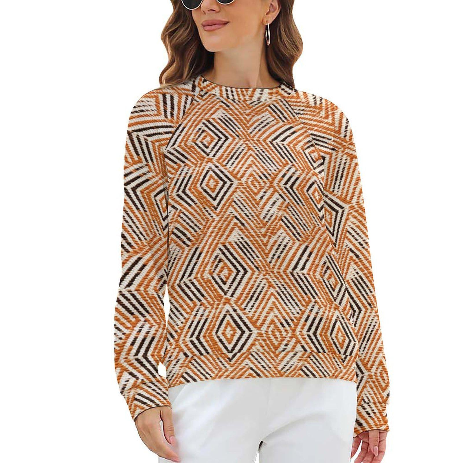 Tangerine- Womens - Sweatshirt Designs Raglan Style - African Mud cloth Pattern - Sweatshirts - KumbatiaKulture