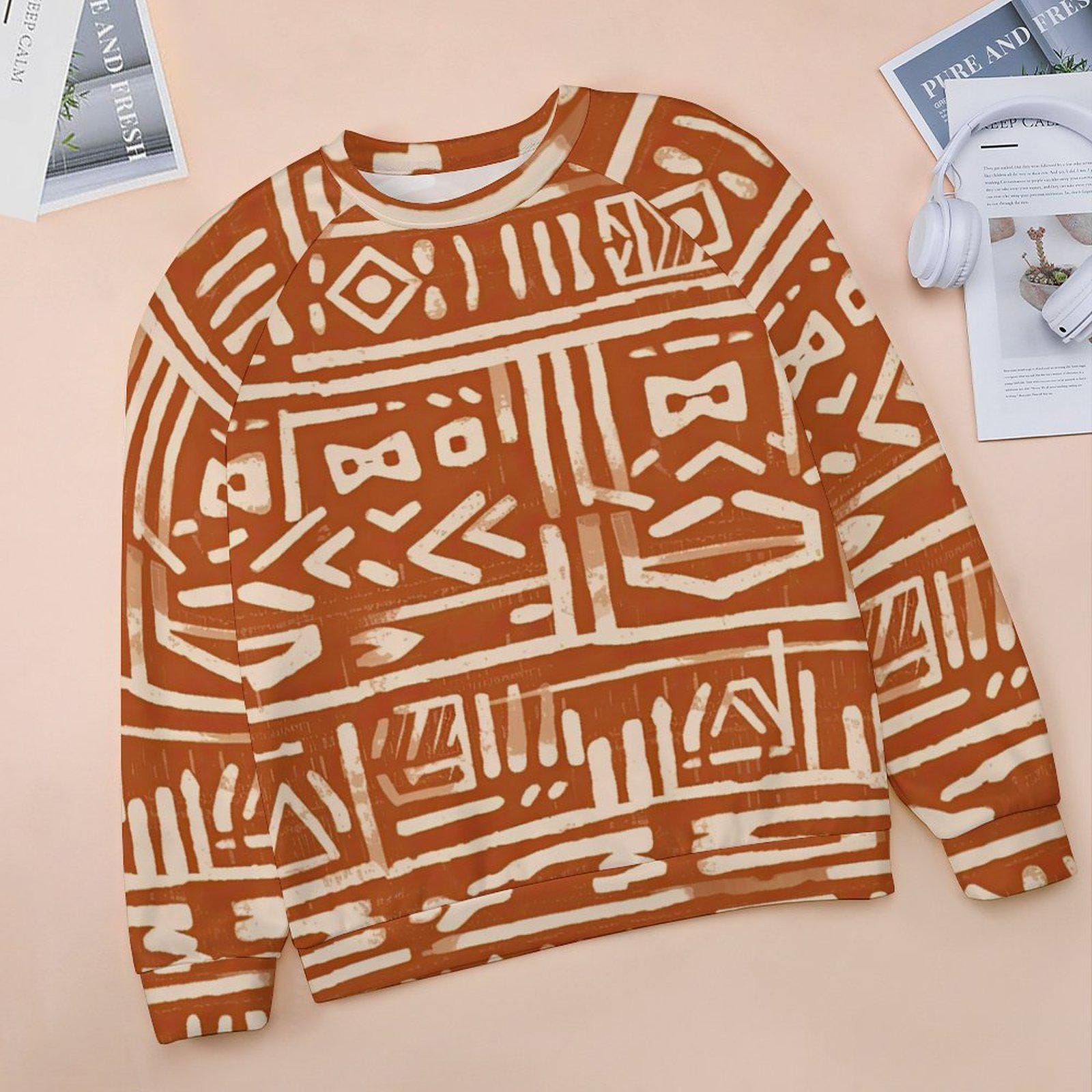 Brick - Womens - Sweatshirt Raglan Style - African - Mud cloth pattern - Sweatshirts - KumbatiaKulture