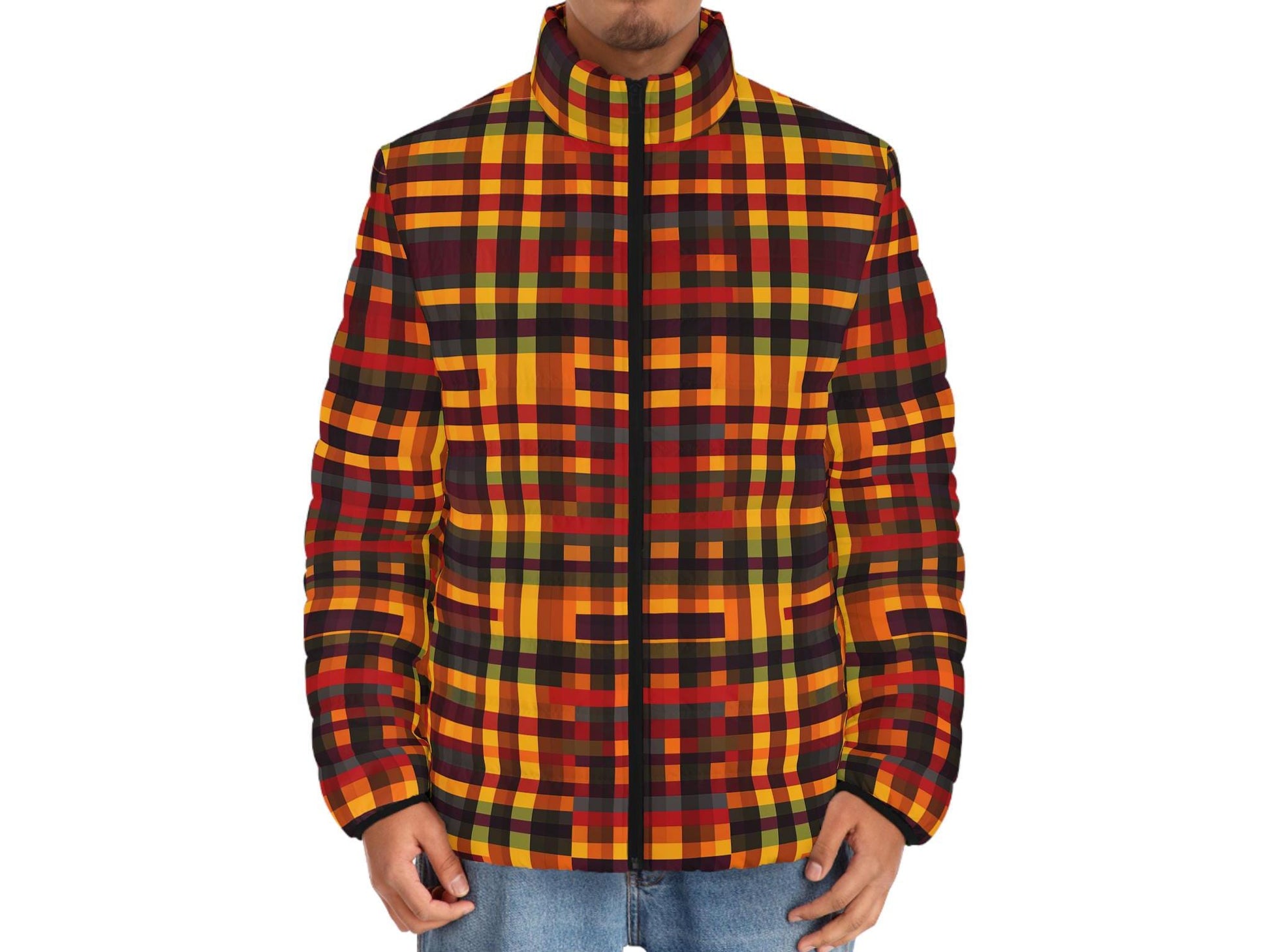 Blaze - Men's - Puffer Jacket, Stylish Winter Coat, Warm Outerwear, Cozy Jacket for Fall - African - Kente Pattern