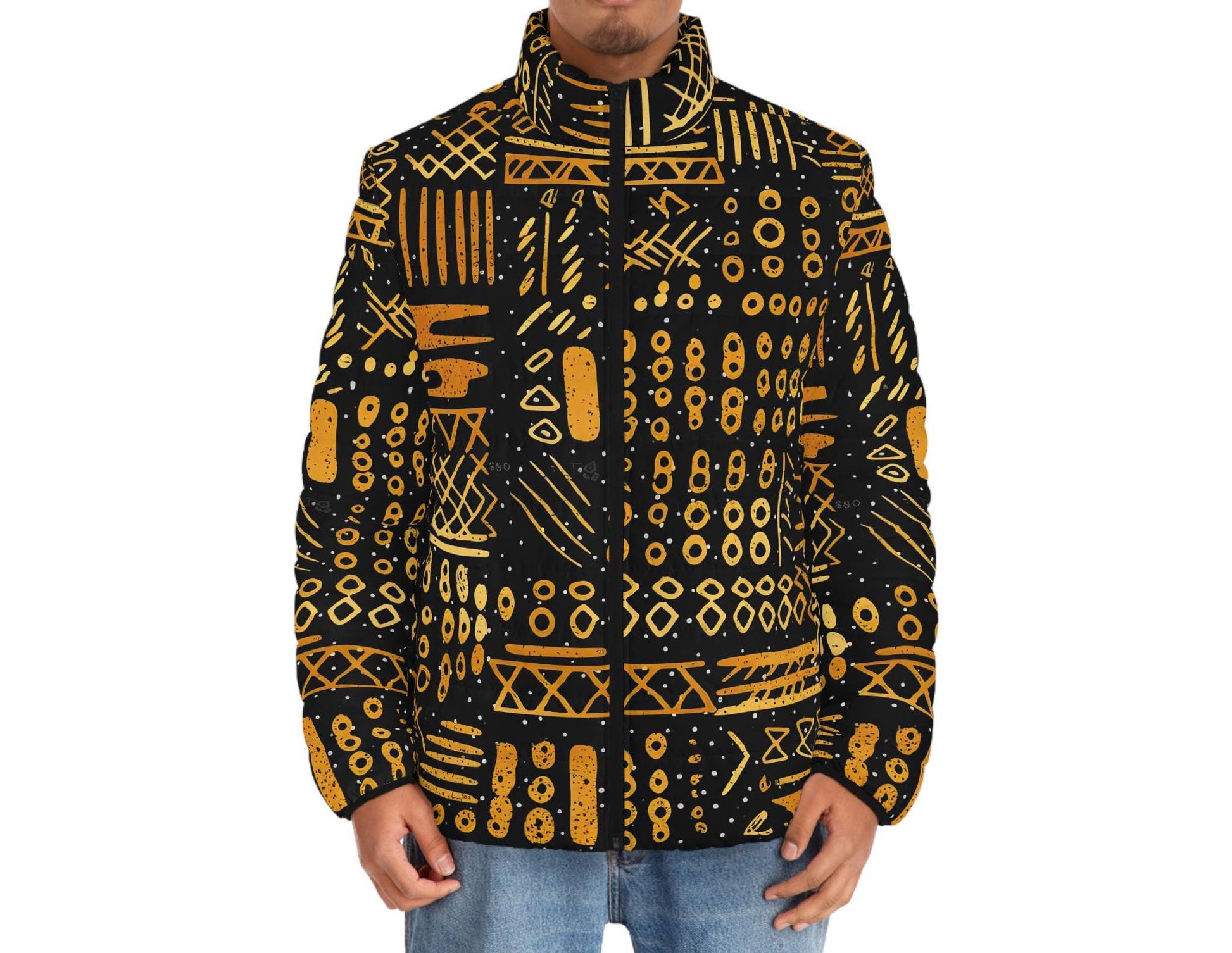 Charred Coals - Men's - Puffer Jacket - African Tribal Pattern