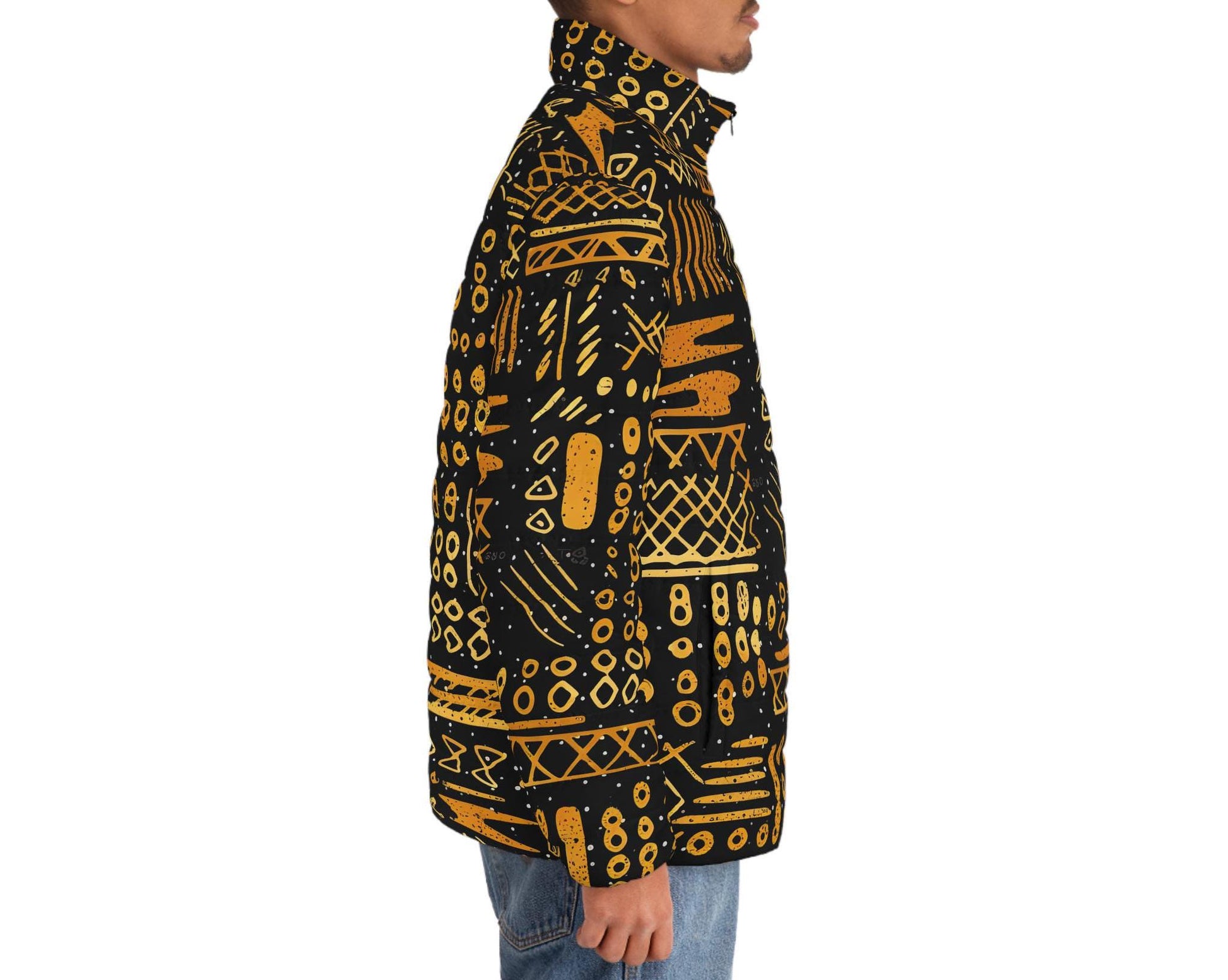 Charred Coals - Men's - Puffer Jacket - African Tribal Pattern