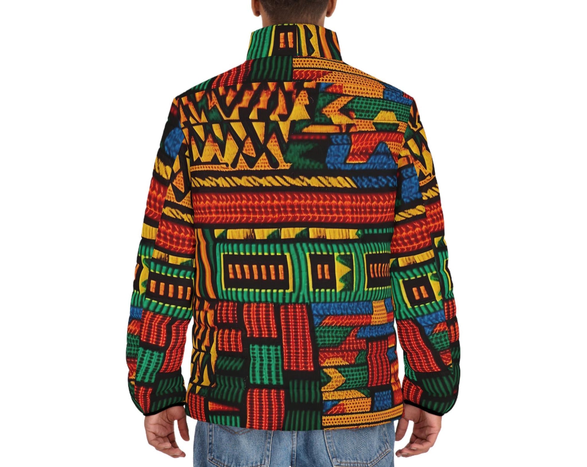 Patch Work - Men's - Puffer Jacket - African Mudcloth Pattern