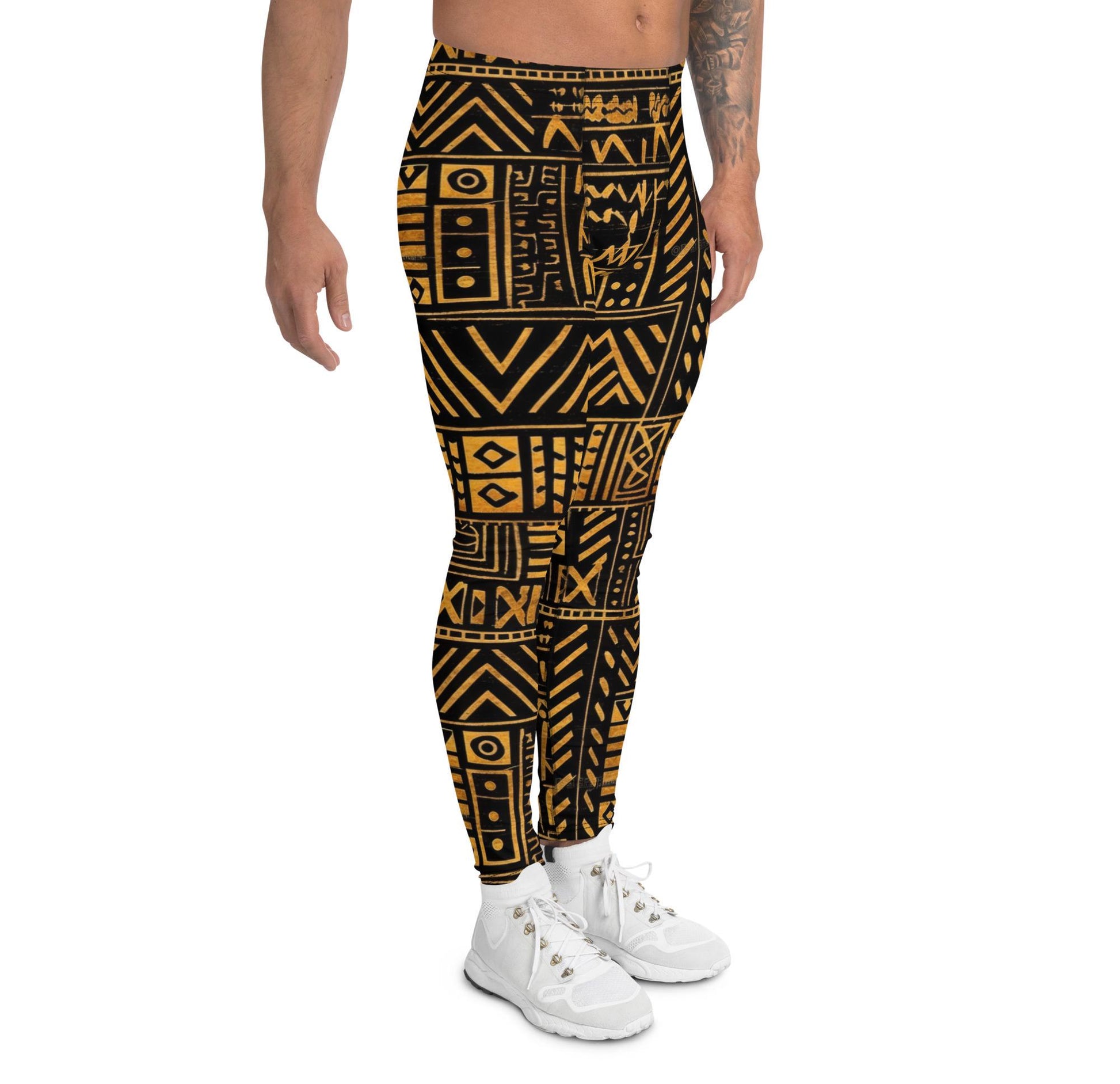 Burnt Gold - Men's Leggings - African Mud cloth Pattern