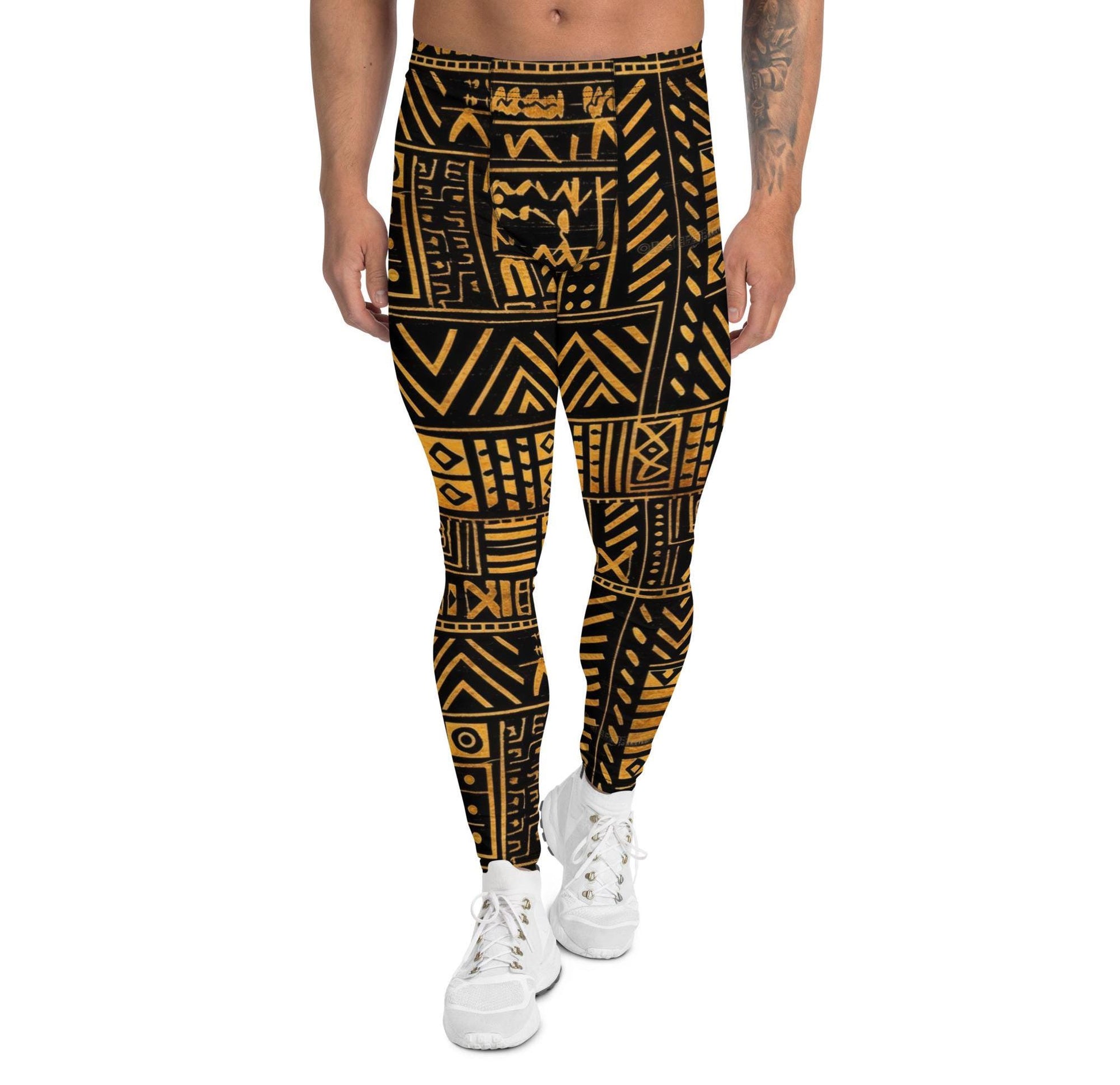 Burnt Gold - Men's Leggings - African Mud cloth Pattern