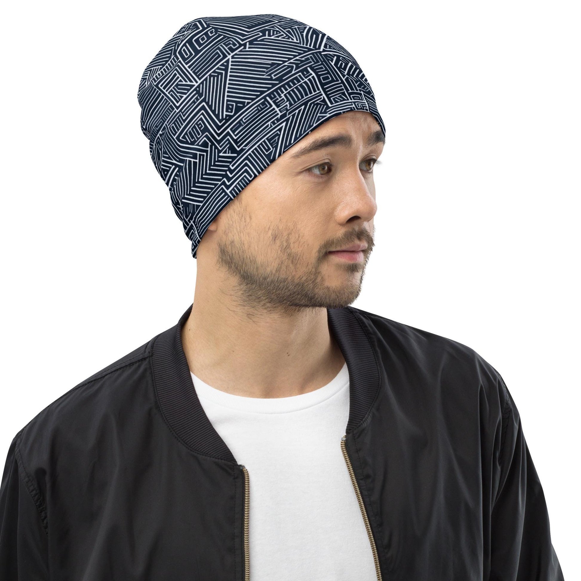 Blk - Mens - Beanie - African - Kente Pattern