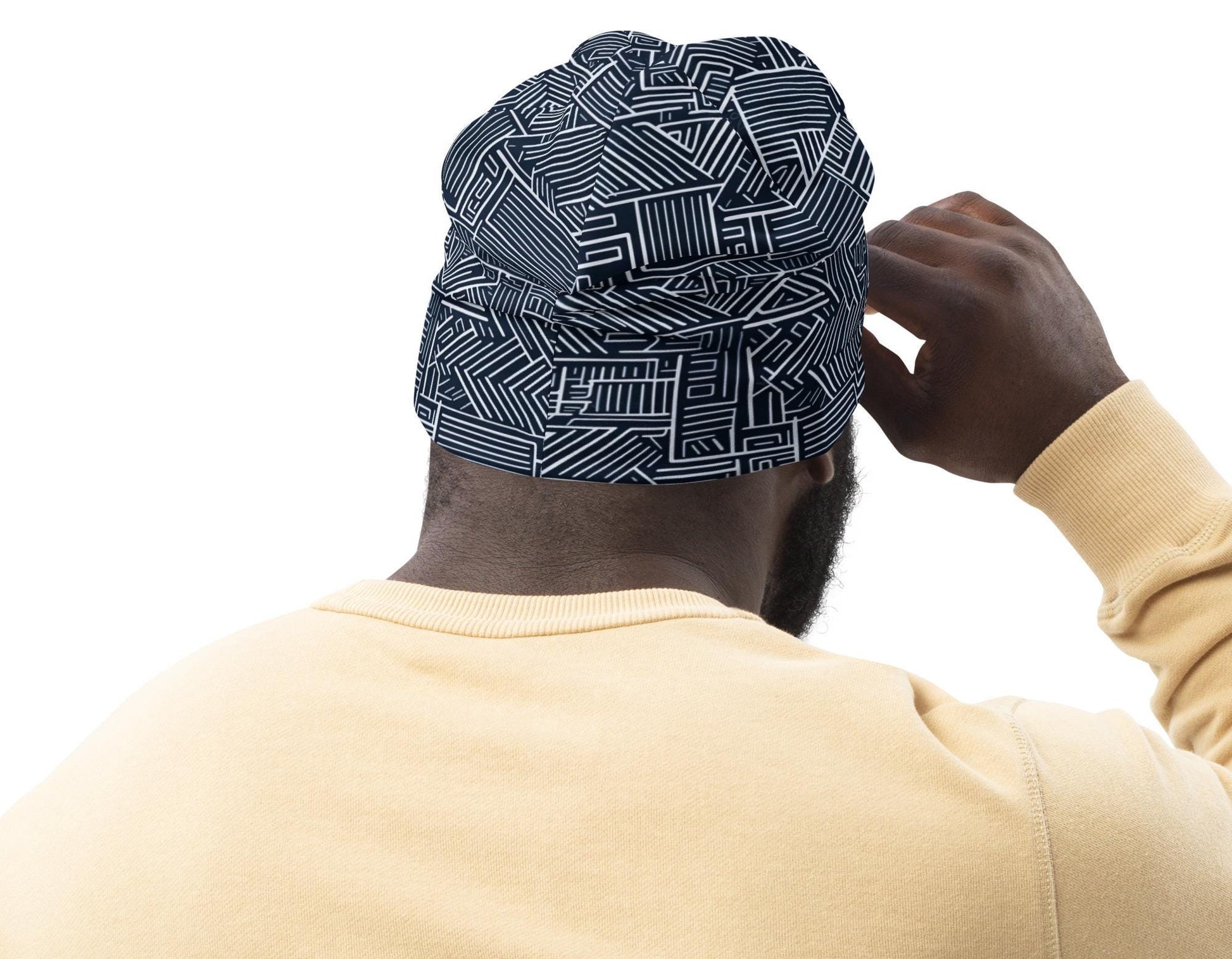 Blk - Mens - Beanie - African - Kente Pattern
