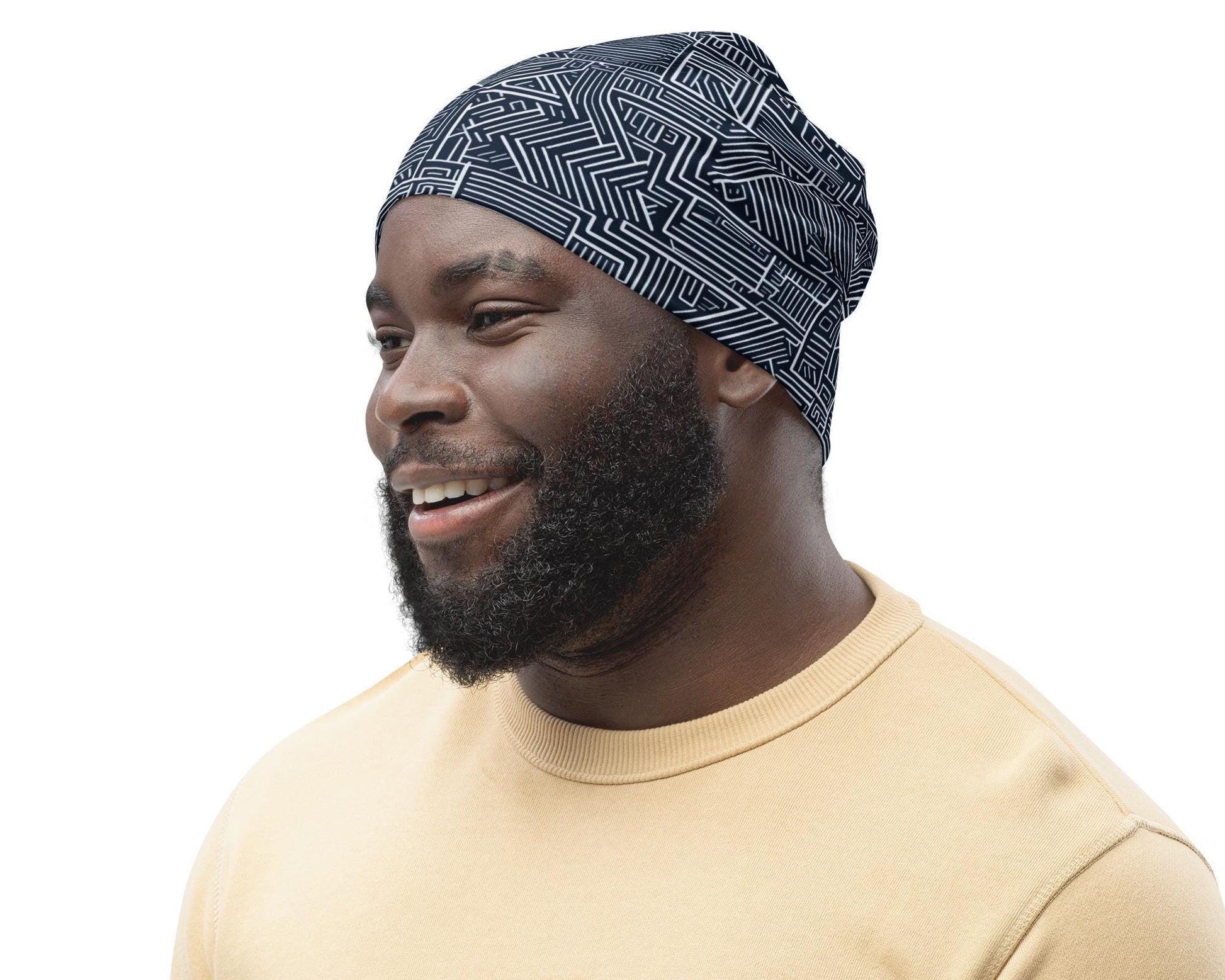 Blk - Mens - Beanie - African - Kente Pattern