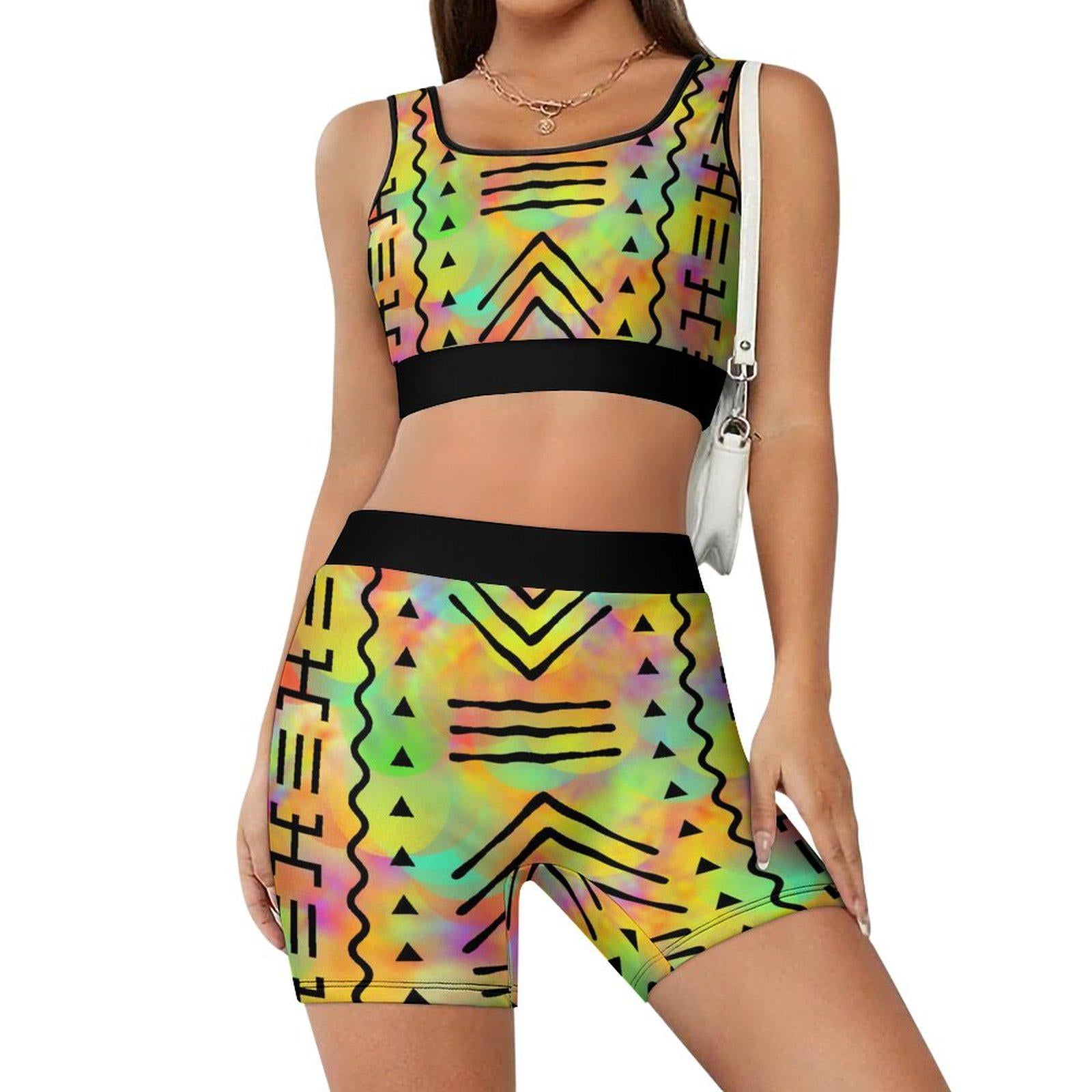 Rainbow - Womens - Yoga Workout Outfit - African - Tie Dye Pattern - Sports & Fitness - KumbatiaKulture