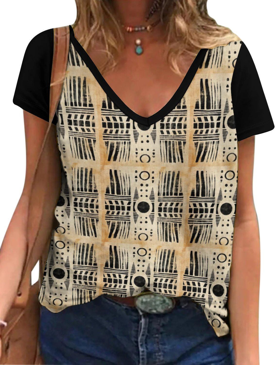 Burnt Sands - Womens - Short Sleeve T-Shirts - African - Mud Cloth Pattern