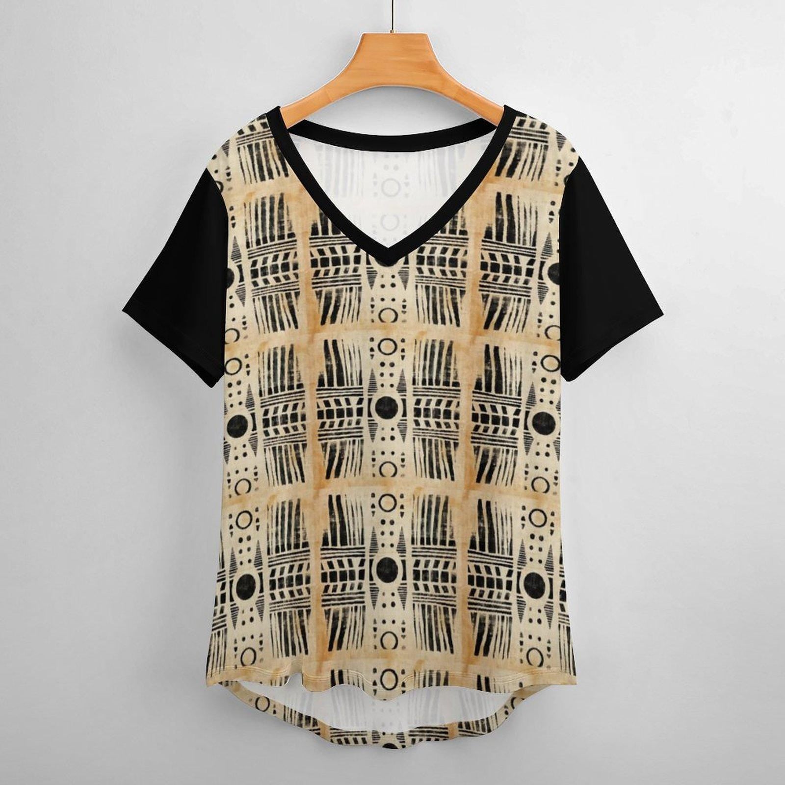 Burnt Sands - Womens - Short Sleeve T-Shirts - African - Mud Cloth Pattern