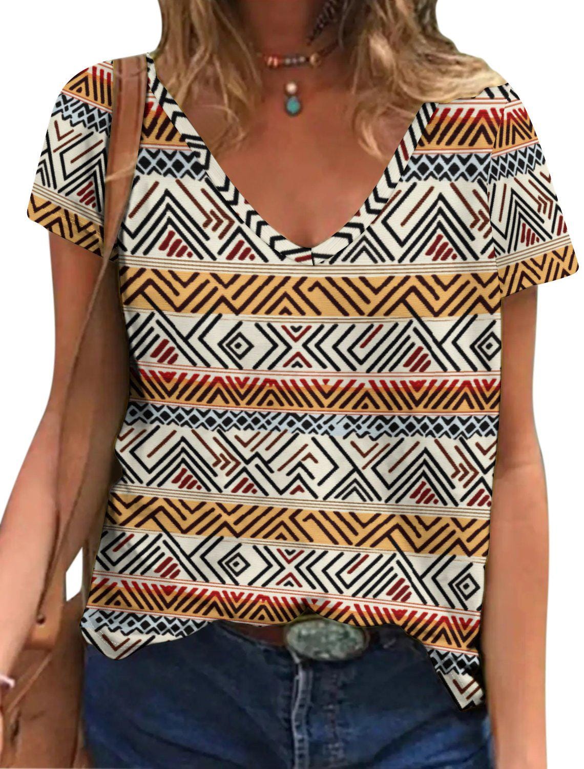Neutral lines - Womens - Short Sleeve T-Shirts - African - Mud cloth Pattern
