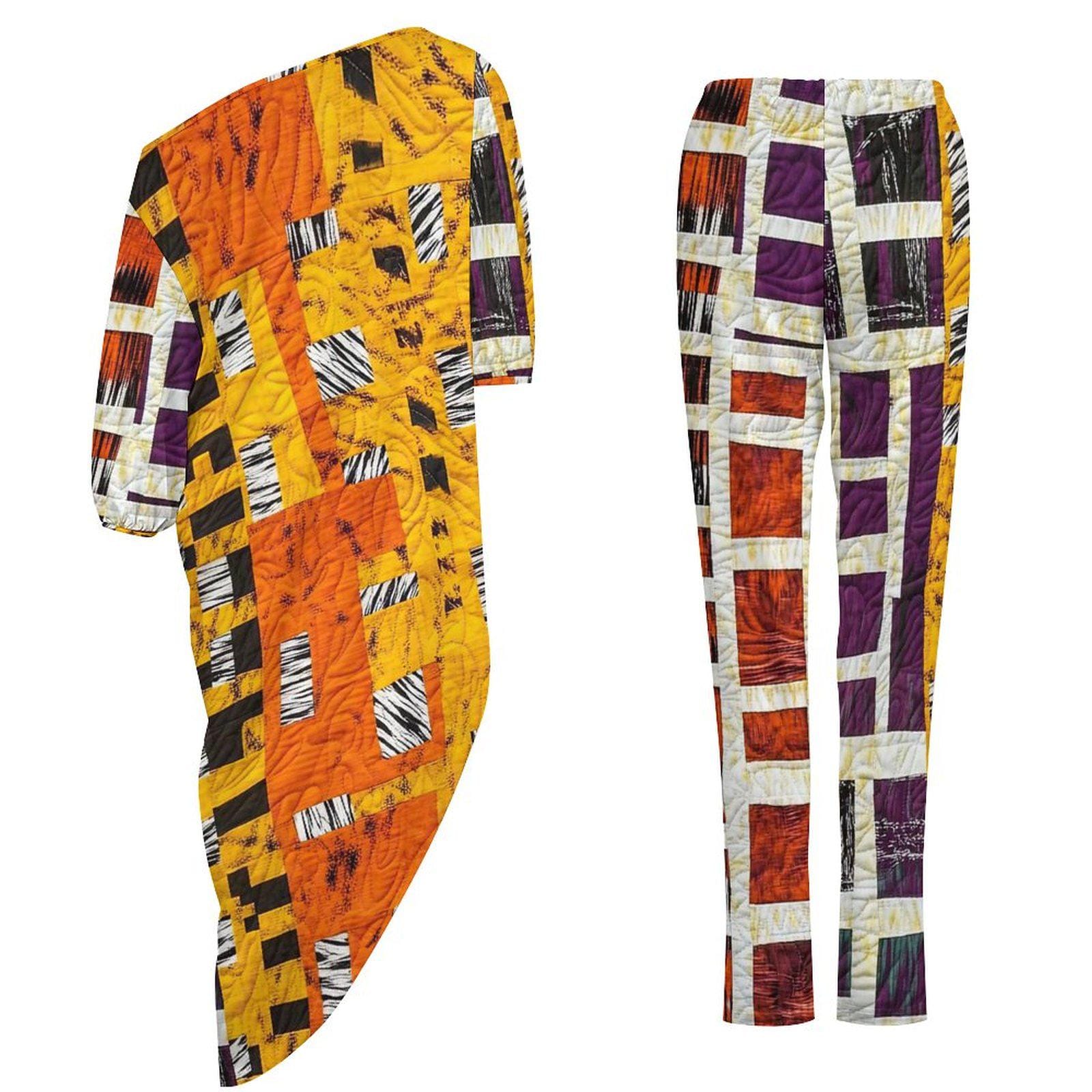 Berber - Womens - Diagonal Shoulder - Kurta - Kurti - Two Piece Set - African - Mud Cloth Pattern