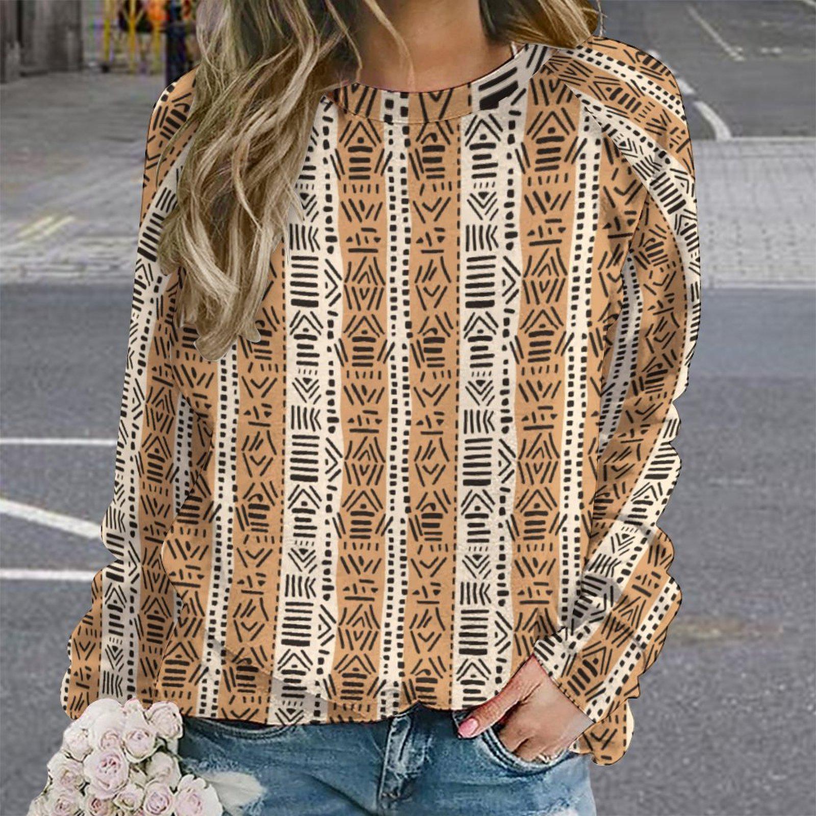 Soft yellow- Womens- Sweatshirt Raglan Style- African- Mud cloth Pattern - Sweatshirts - KumbatiaKulture