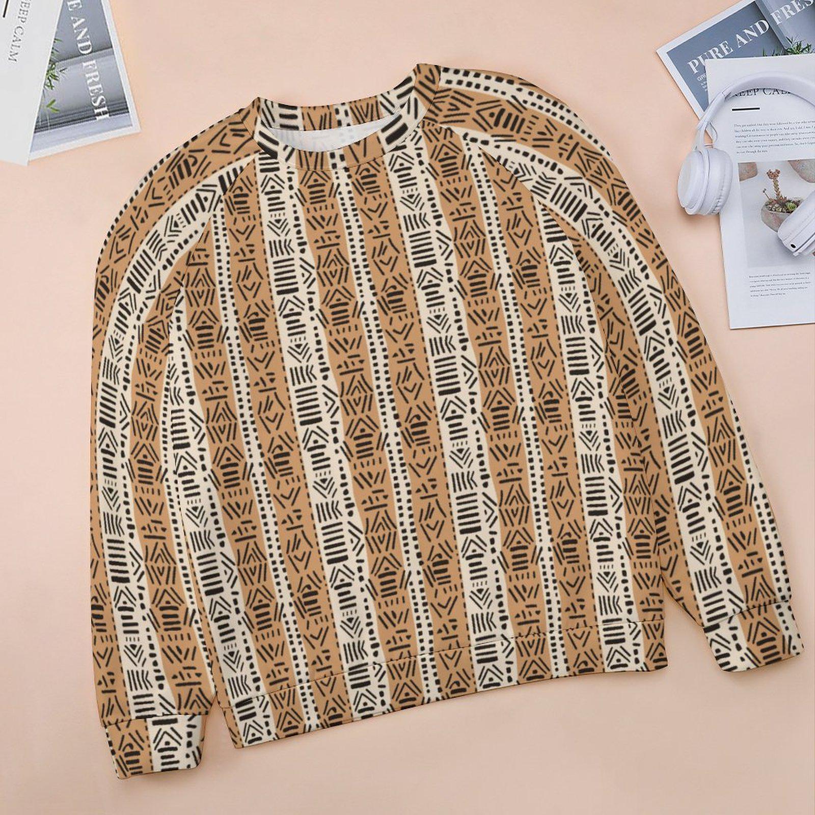 Soft yellow- Womens- Sweatshirt Raglan Style- African- Mud cloth Pattern - Sweatshirts - KumbatiaKulture