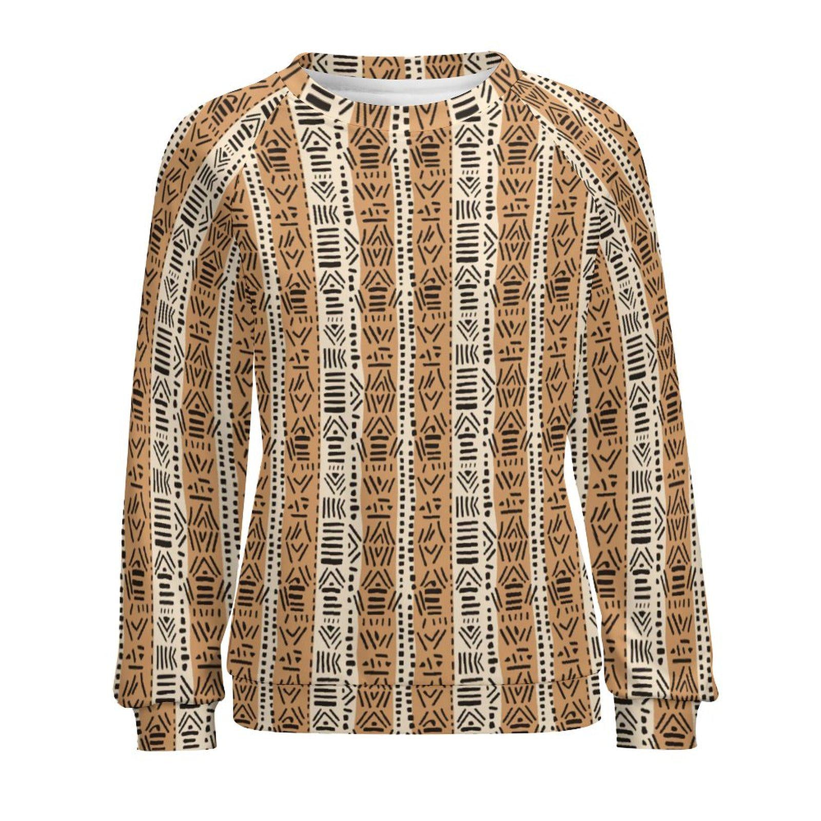 Soft yellow- Womens- Sweatshirt Raglan Style- African- Mud cloth Pattern - Sweatshirts - KumbatiaKulture
