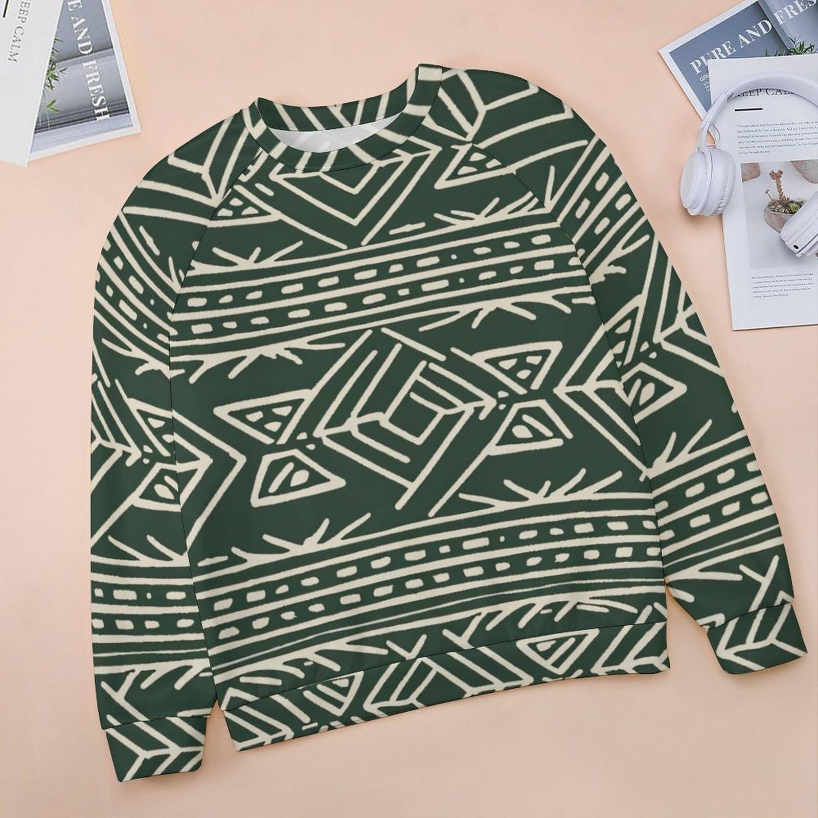 Fields of green -Womens- Sweatshirt Raglan Style- African- Mud cloth - Sweatshirts - KumbatiaKulture