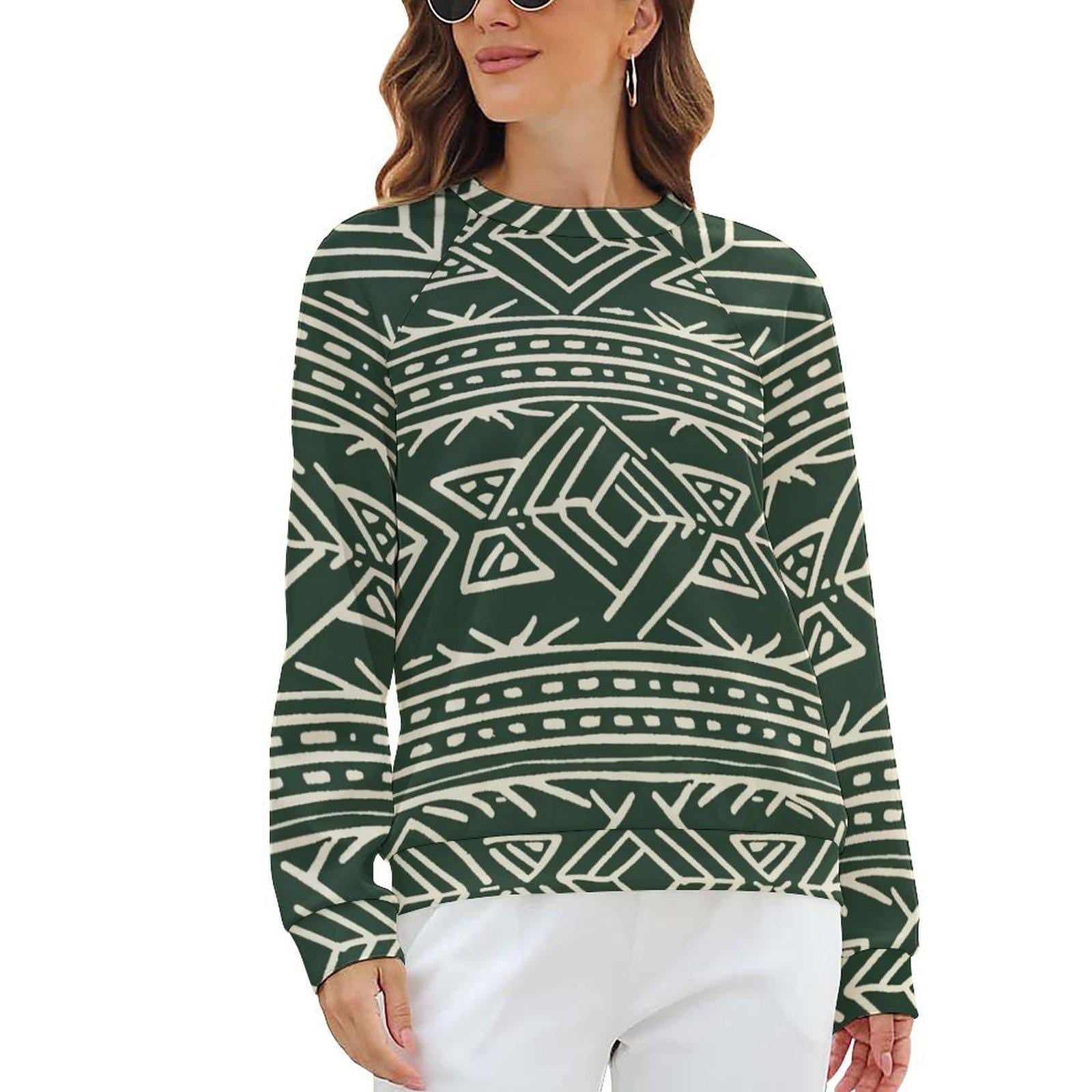 Fields of green -Womens- Sweatshirt Raglan Style- African- Mud cloth - Sweatshirts - KumbatiaKulture