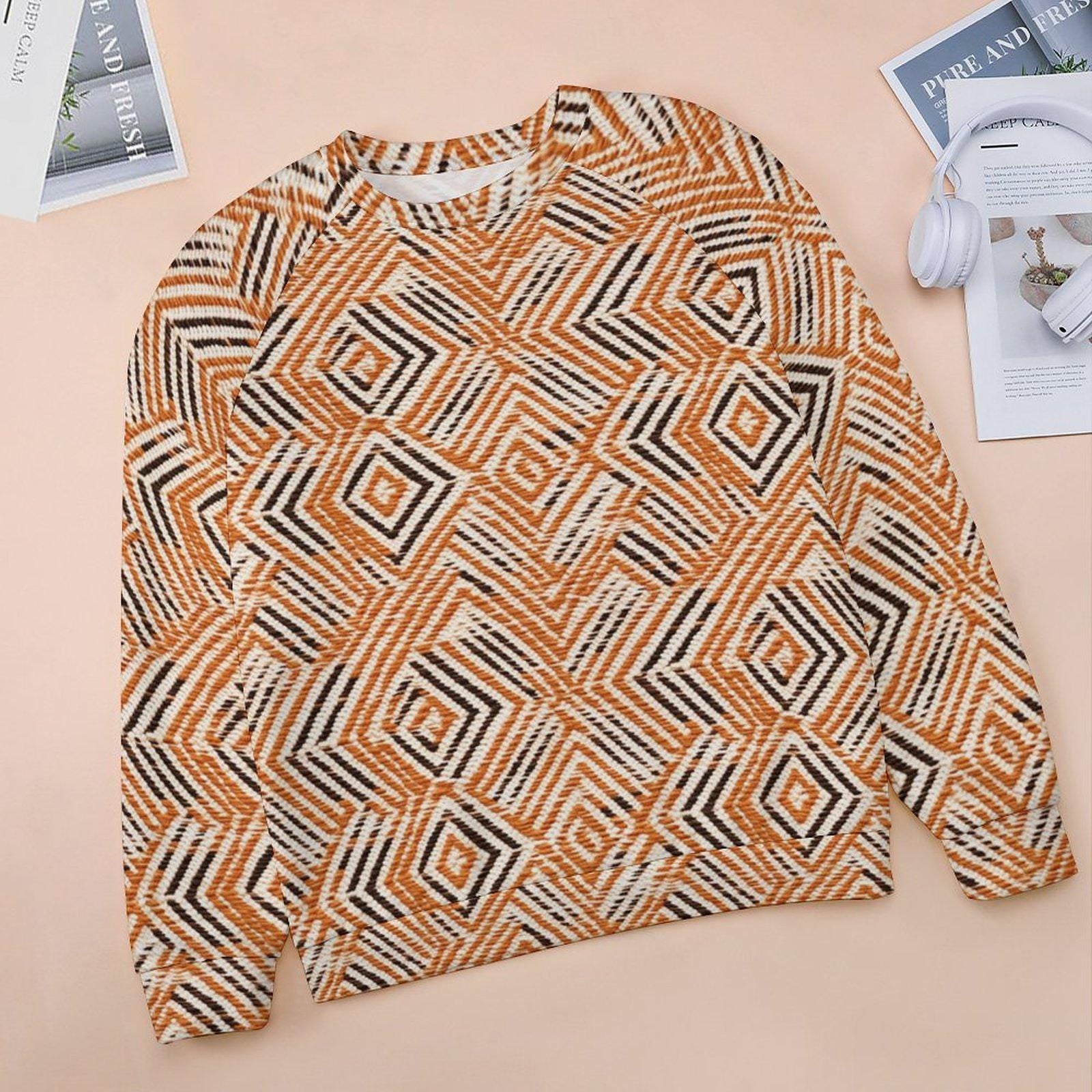 Tangerine- Womens - Sweatshirt Designs Raglan Style - African Mud cloth Pattern - Sweatshirts - KumbatiaKulture