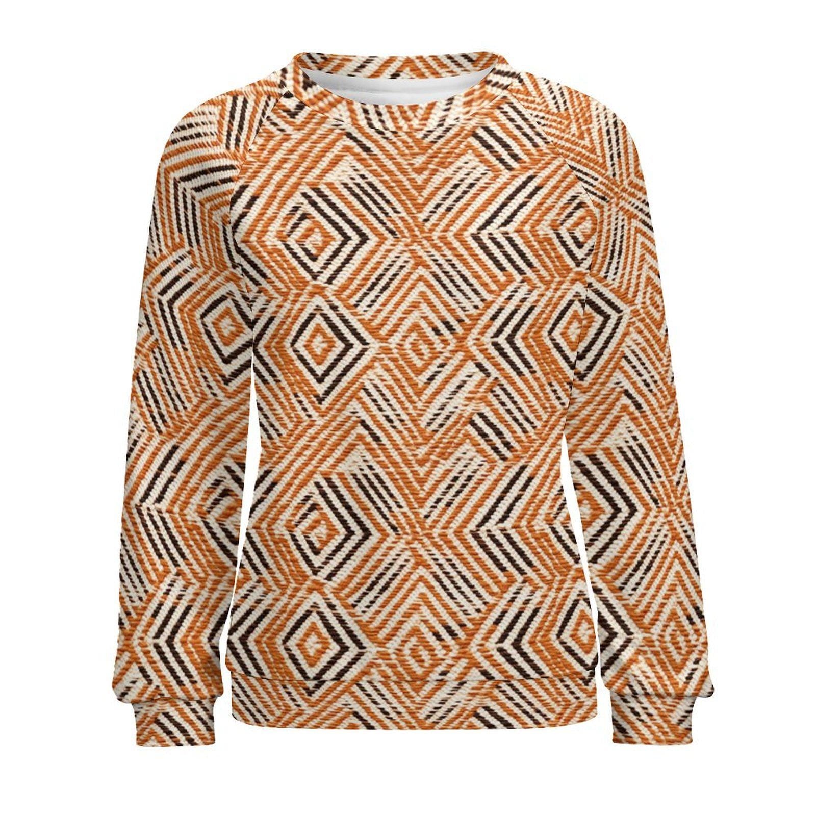 Tangerine- Womens - Sweatshirt Designs Raglan Style - African Mud cloth Pattern - Sweatshirts - KumbatiaKulture