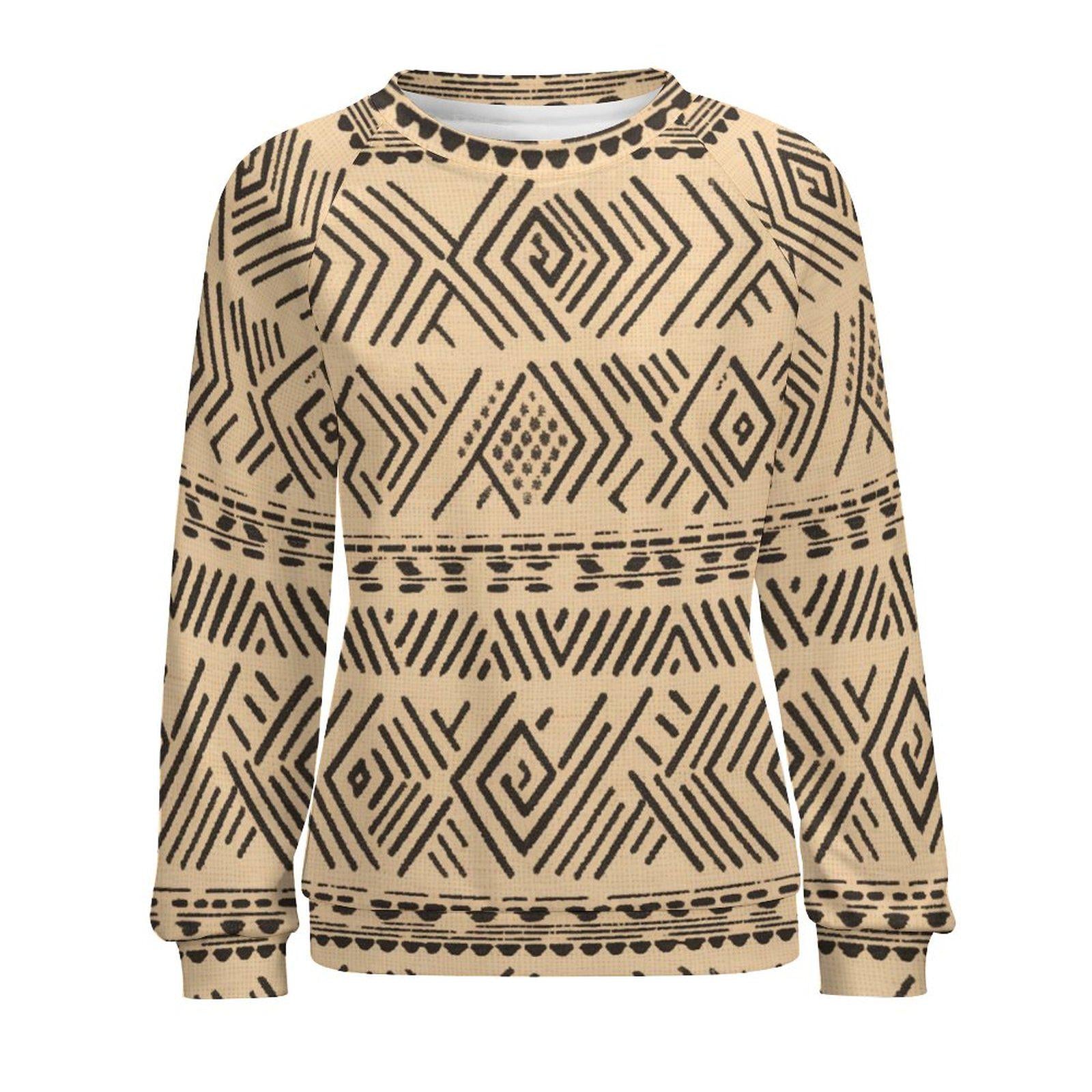 Cream -Womens - Sweatshirt Designs Raglan Style - African Mud cloth pattern - Sweatshirts - KumbatiaKulture