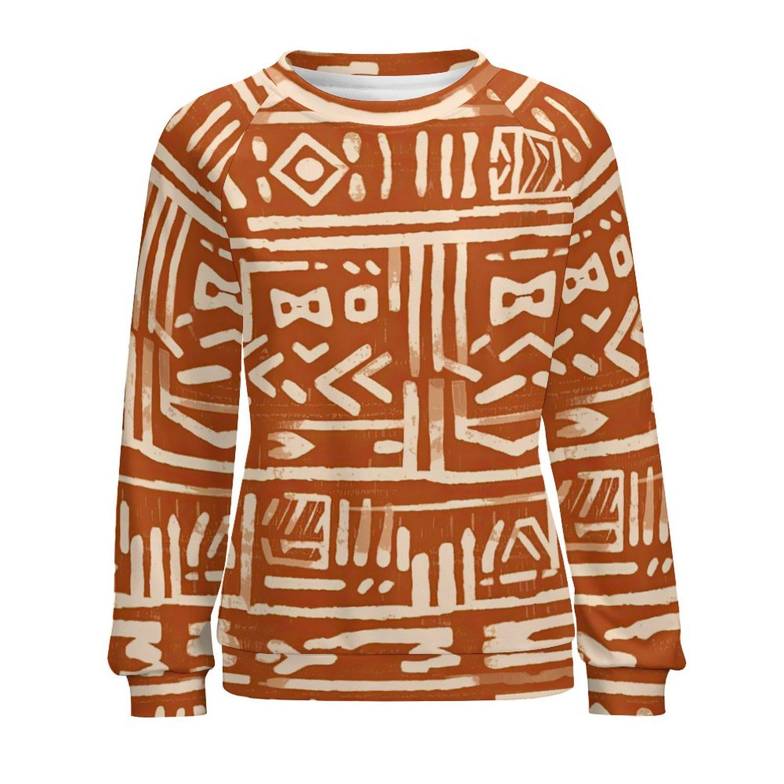 Brick - Womens - Sweatshirt Raglan Style - African - Mud cloth pattern - Sweatshirts - KumbatiaKulture