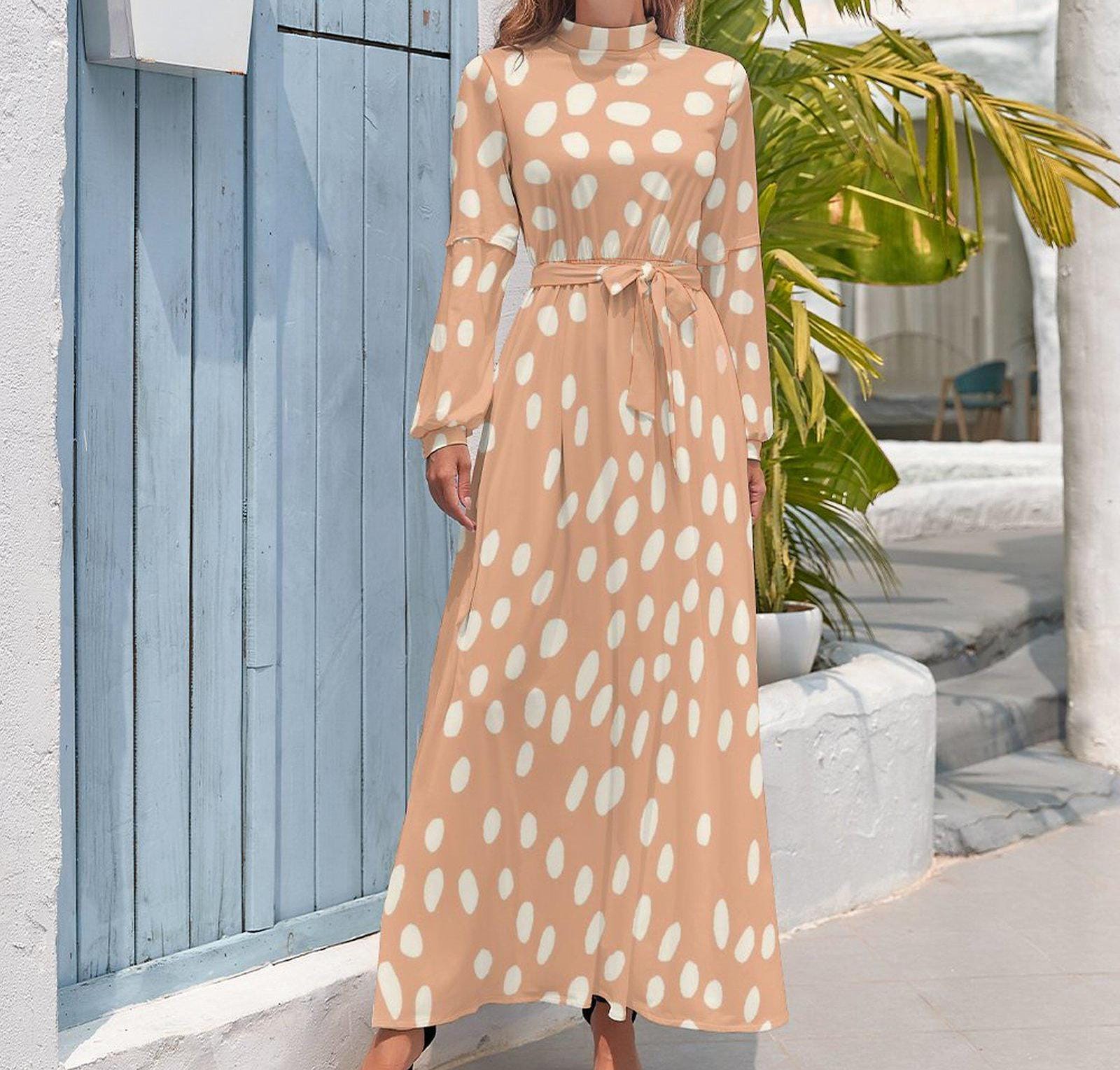 Kreme - Womens - Turtle Neck Long Dress - Bohemian Pattern