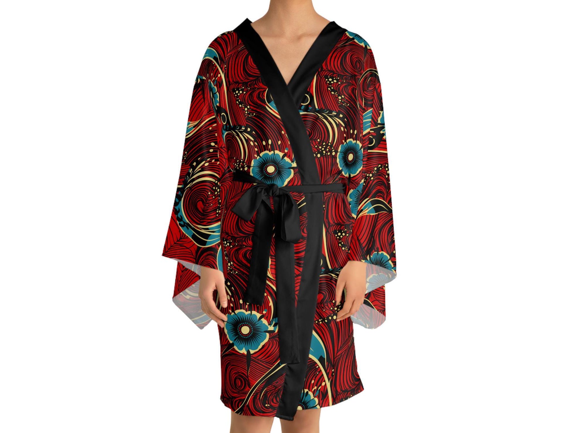 Ruby Saphire - Womens - Floral Long Sleeve Kimono Robe - African - Ankara Pattern