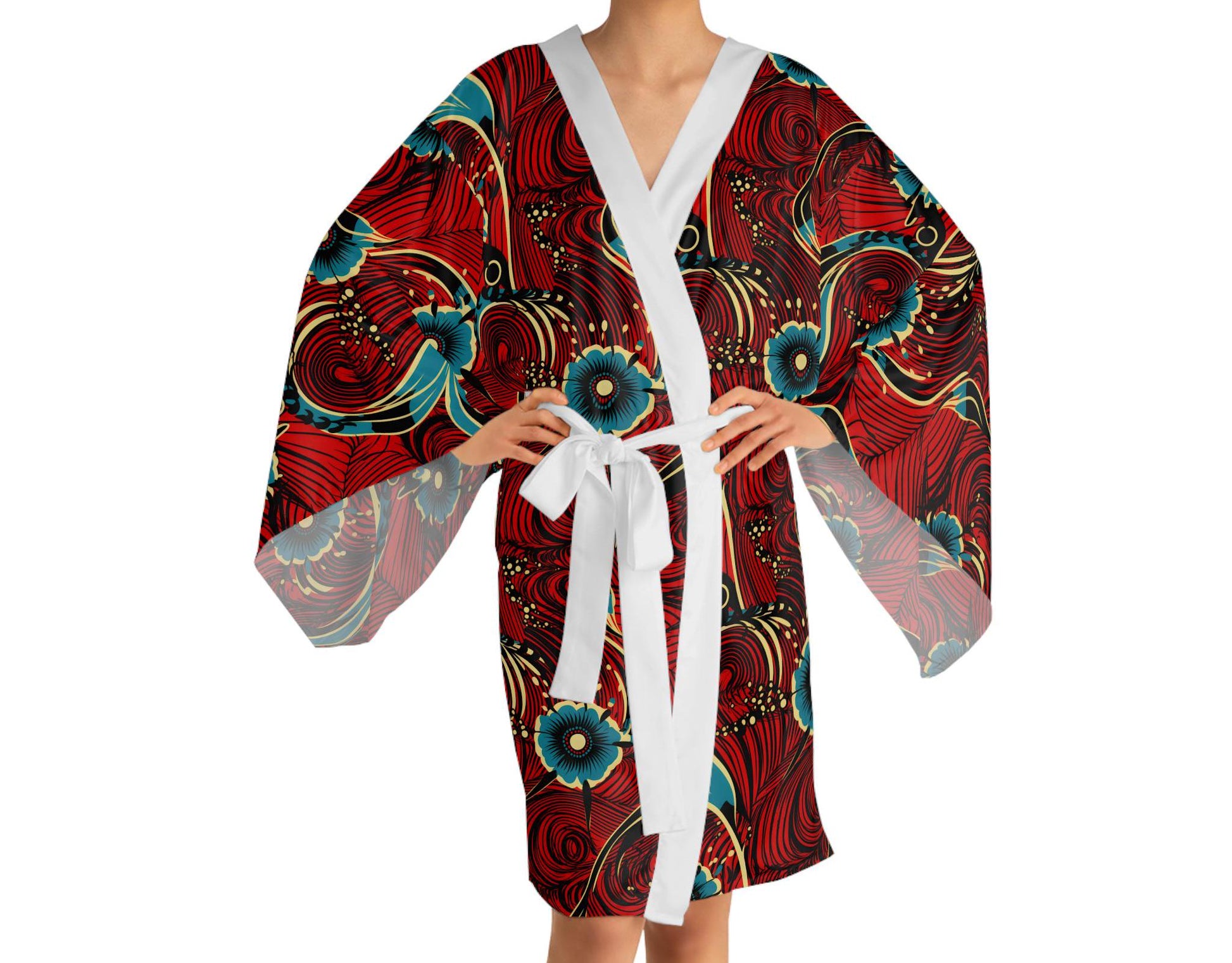 Ruby Saphire - Womens - Floral Long Sleeve Kimono Robe - African - Ankara Pattern