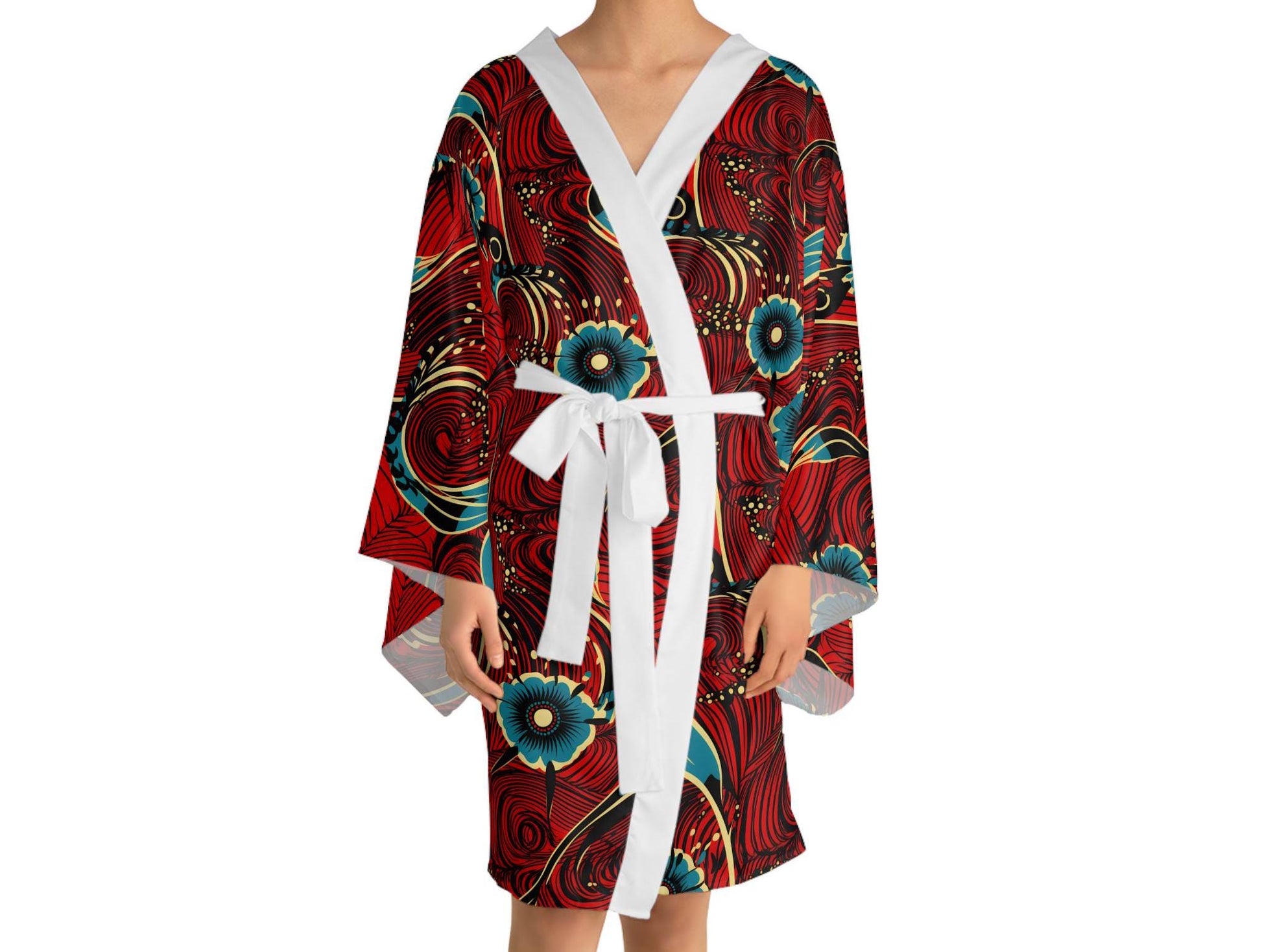 Ruby Saphire - Womens - Floral Long Sleeve Kimono Robe - African - Ankara Pattern