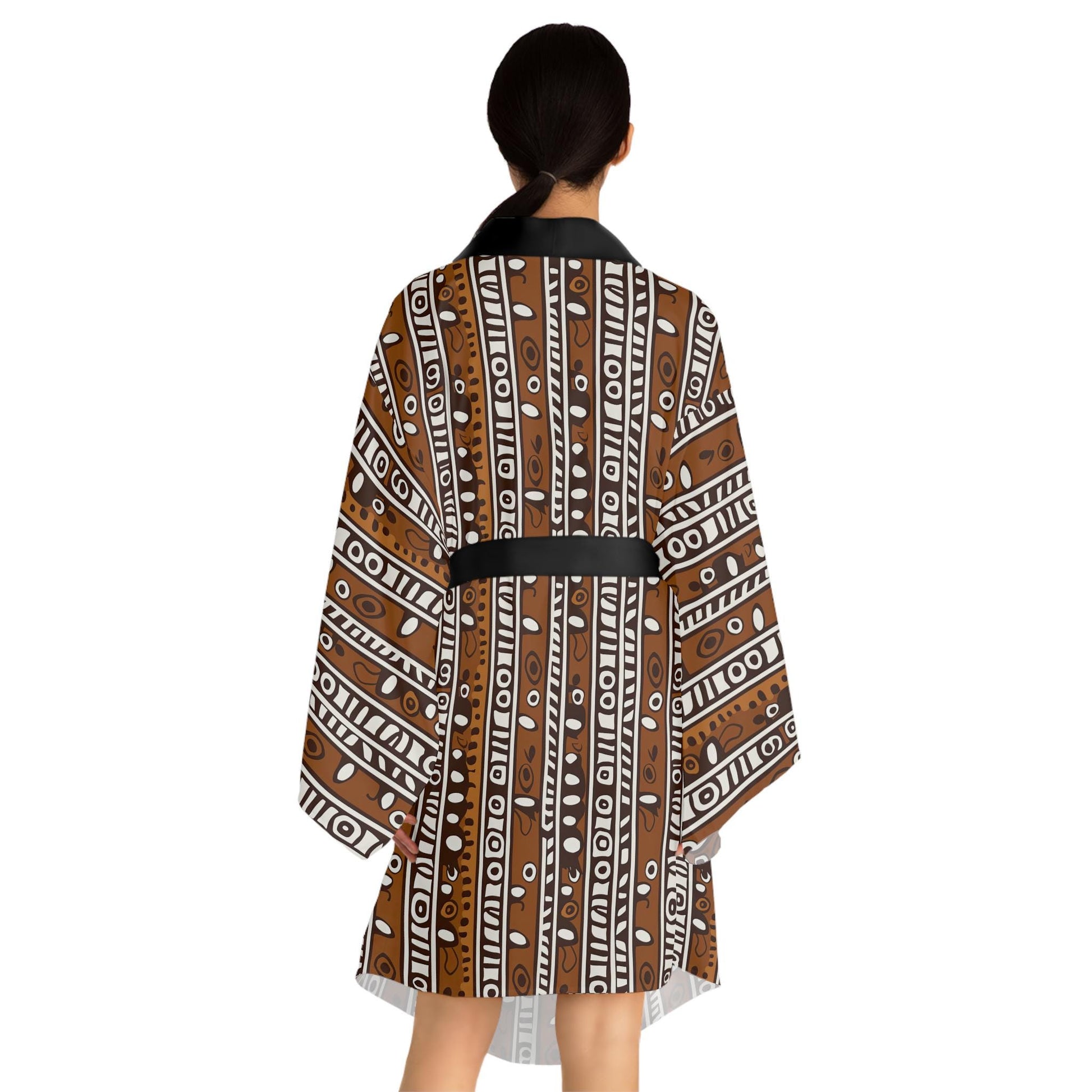 Earthy - Womens - Long Sleeve Kimono Robe - African Mud cloth Pattern - T-shirts - KumbatiaKulture