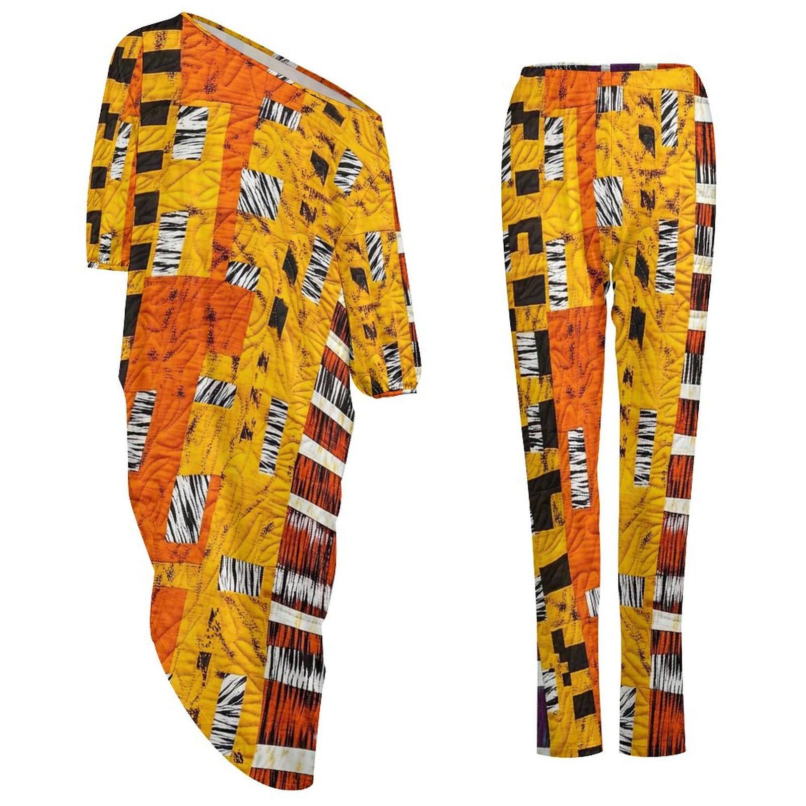 Berber - Womens - Diagonal Shoulder - Kurta - Kurti - Two Piece Set - African - Mud Cloth Pattern