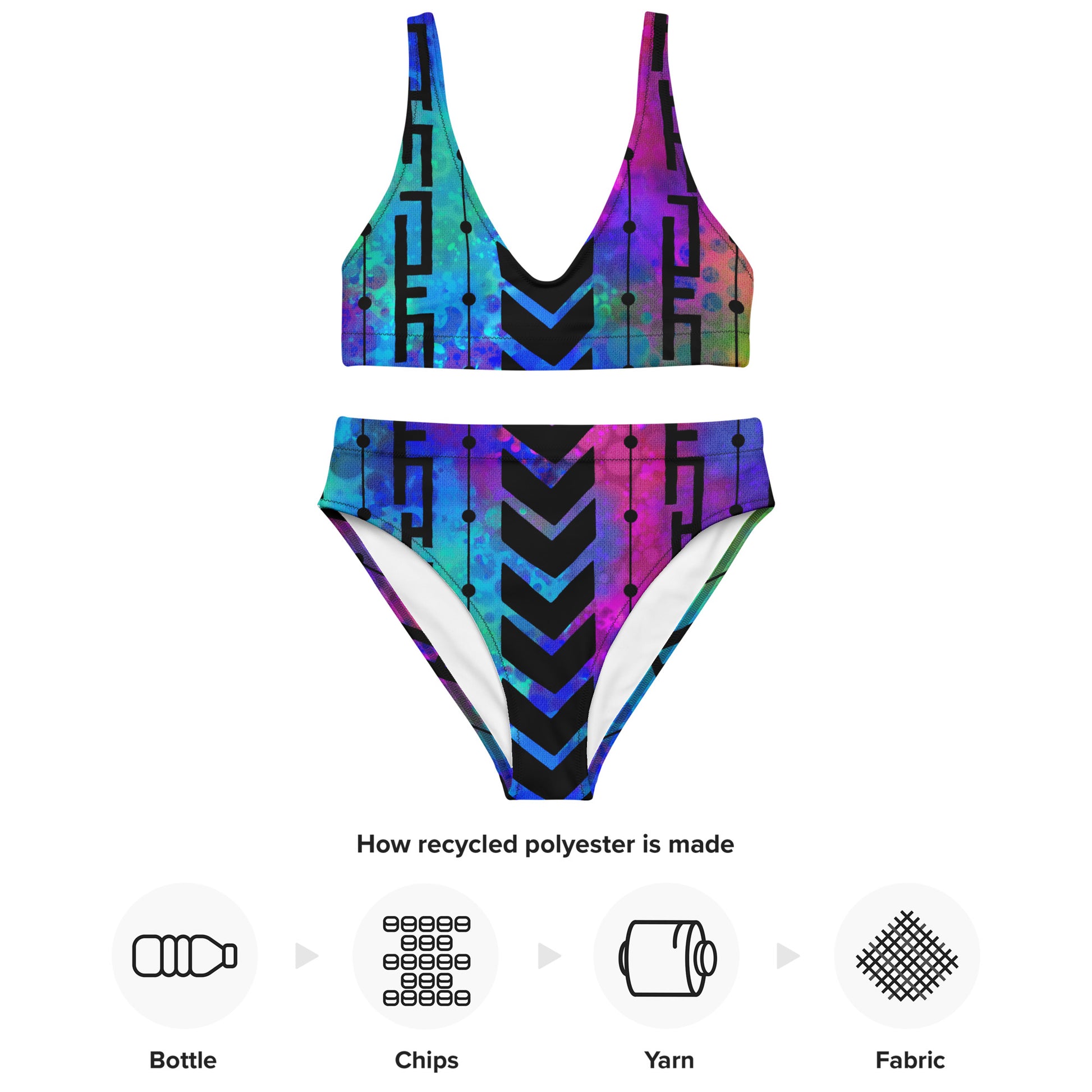 Rainbow Blues - Womens - High-Waisted Bikini - Hippie - Tie Dye Pattern (Blue/Purple) -  Bikini -  Kumbatia Kulture.