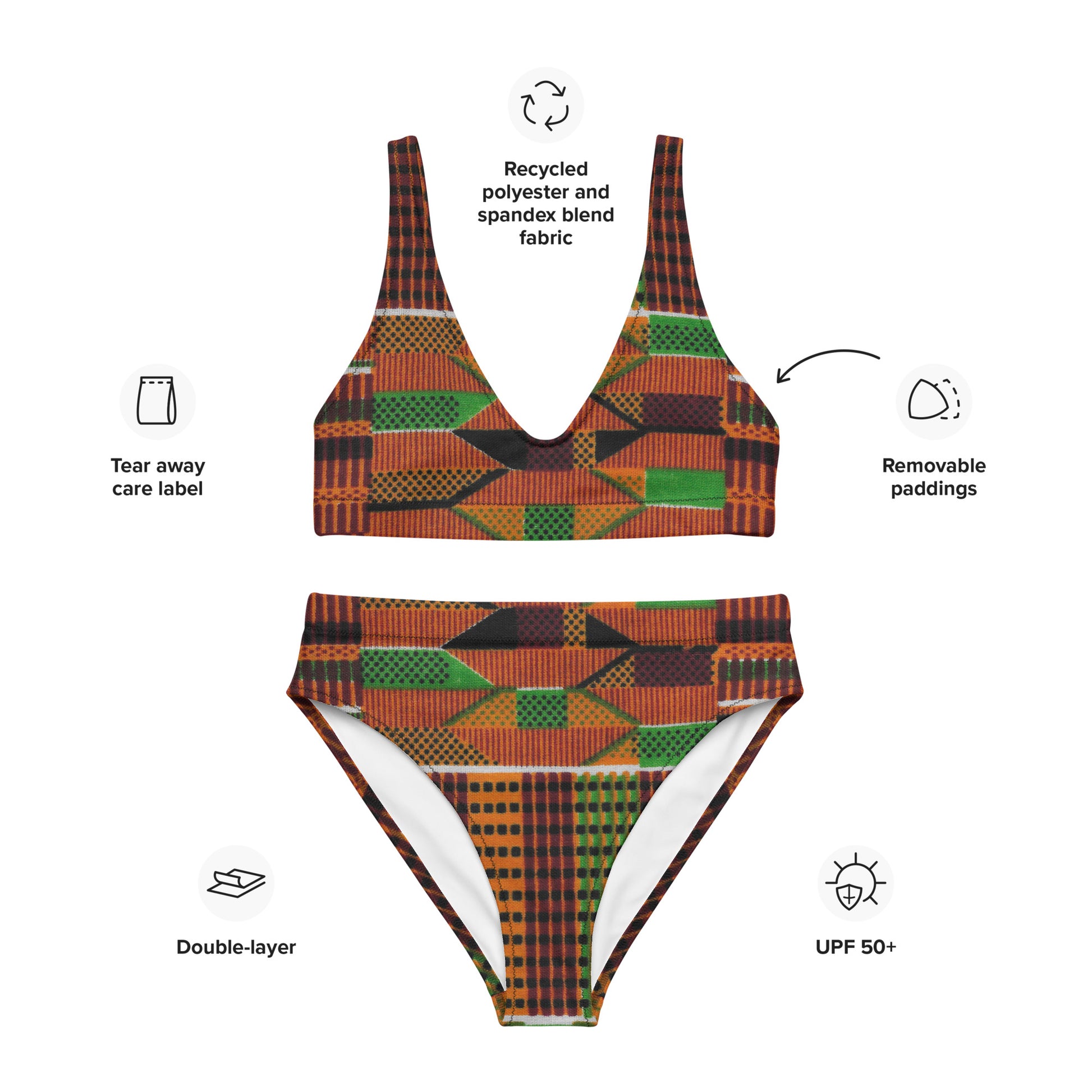 Traditional - Womens - High-Waisted Bikini - African - Kente Pattern -  Bikini -  Kumbatia Kulture.