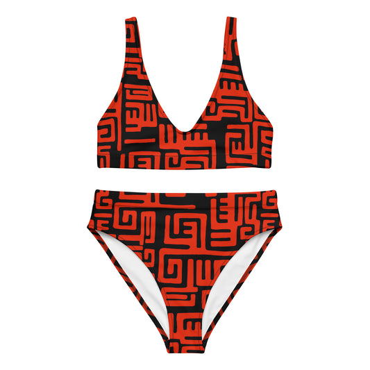 Brimstone - Womens - High-Waisted Bikini - African - Mud Cloth Pattern