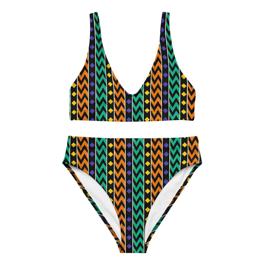 Sanguin - Womens - High-Waisted Bikini - African - Mud Cloth Pattern