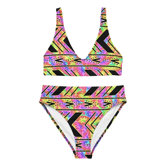 Rainbow Glass - Womens - High-Waisted Bikini - Hippie - Mud Cloth Pattern