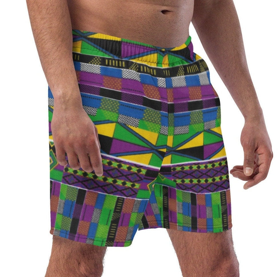 Royal Purple - Mens - Swim Trunks - African - Kente Pattern - Swimwear - KumbatiaKulture