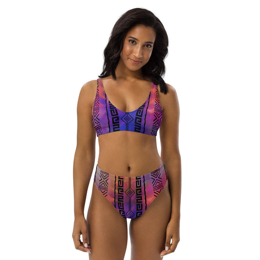 Rainbow Mud Cloth Print high-waisted bikini.