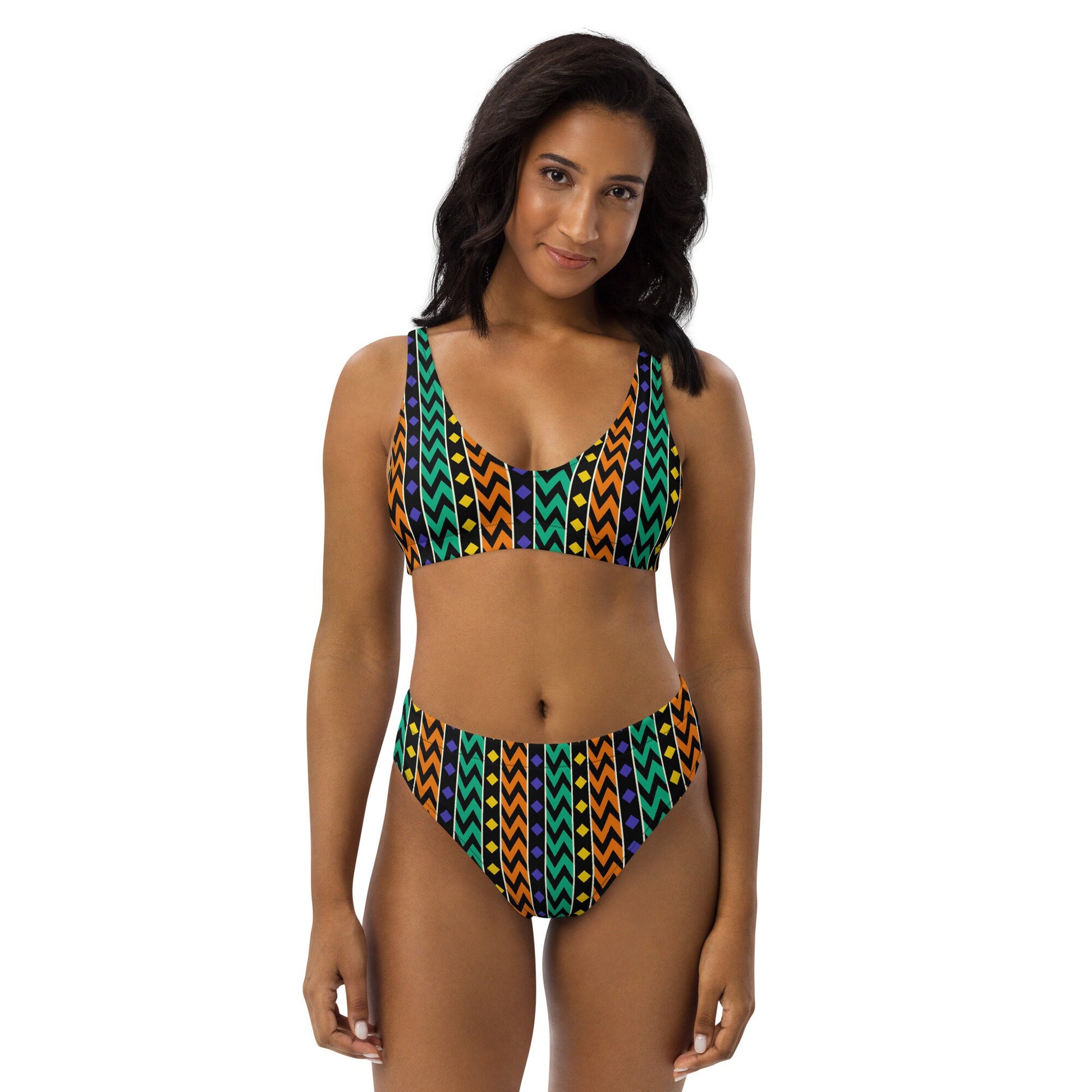 African Mud Cloth Print high-waisted bikini