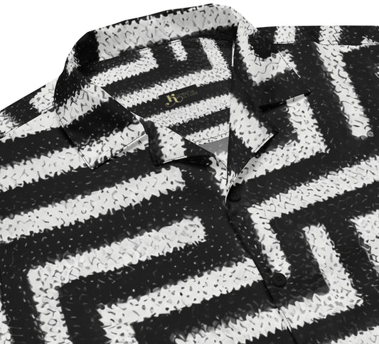 classic black afro tribal pattern, short sleeve button down shirt, dress shirt, casual shirt,  African fashions