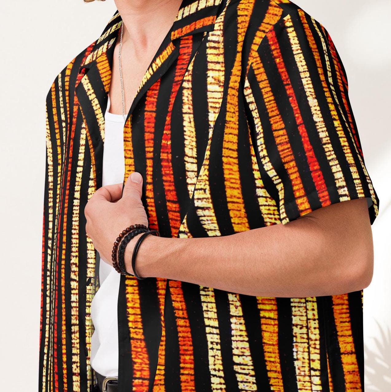 Earth Tone African Pattern button short sleeve shirt, casual wear, Tribal pattern