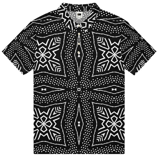 Crescent - Mens - Polo Shirt - African - Textile Pattern Black African Textile Men’s slim fit polo short sleeve shirt, casual wear apparel