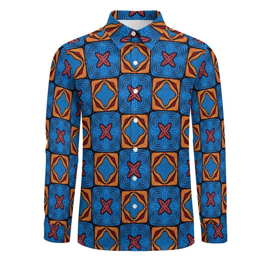 Vintage - Mens - Long Sleeve Button Up Shirt with Pocket - African - Agoh Pattern - Shirts & Tees - KumbatiaKulture