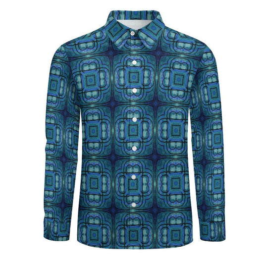 Kaleidoscope - Mens - Long Sleeve Button Up Shirt with Pocket - African - Agoh Pattern - T-shirts - KumbatiaKulture