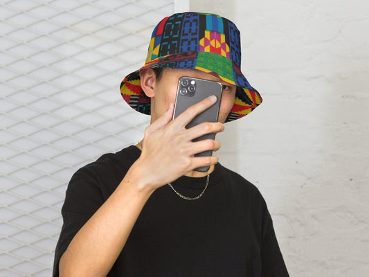 Color Block - Unisex - Reversible Bucket Hat - African - Kente Pattern - Bucket Hats - KumbatiaKulture
