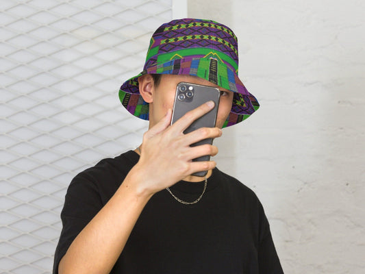 Royal Purple - Unisex - Reversible Bucket Hat - African - Kente Pattern - Bucket Hats - KumbatiaKulture