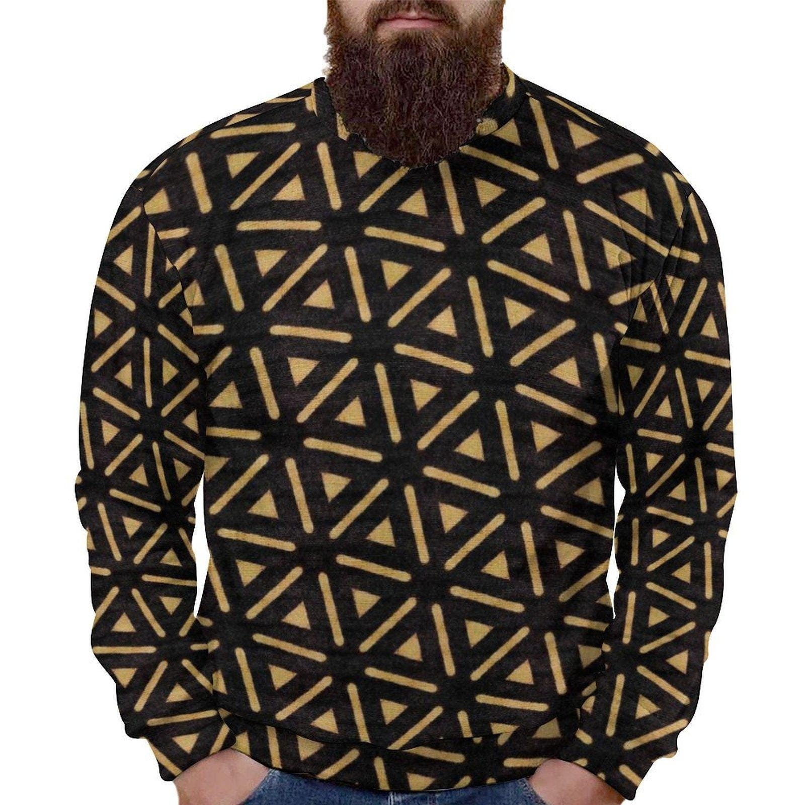 Midnight Gold - Mens - Crew Neck Sweatshirt - African - Bologan Pattern
