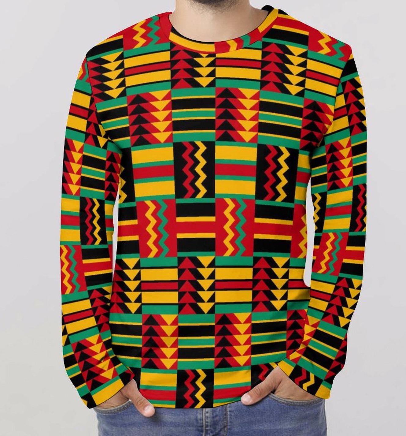 Savanna Hot - Mens -Lightweight Long Sleeve Shirt - African - Kente Pattern